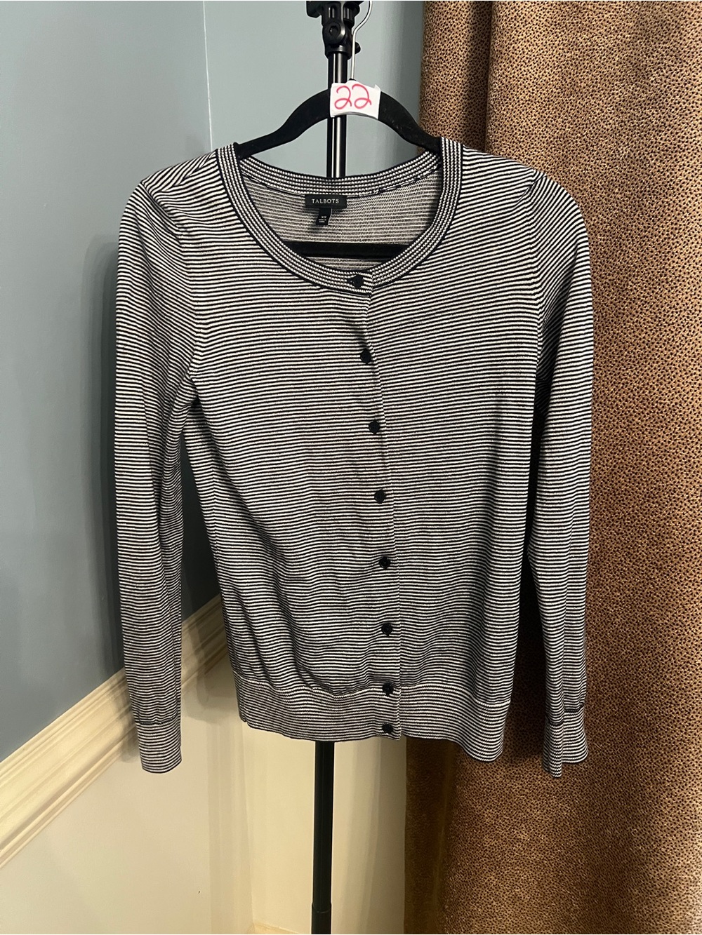 Talbots Black & White Striped Button-Front Cardigan